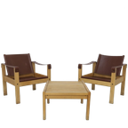 Vintage Fauteuil Safari Easy Chair Set Leer Escriba Brazil (setprijs) thumbnail 1