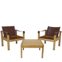 Vintage Fauteuil Safari Easy Chair Set Leer Escriba Brazil (setprijs)