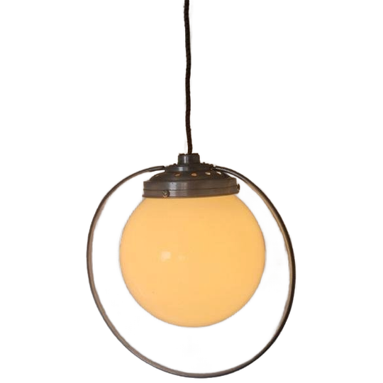 Art Deco Opaline Hanglamp Aluminum Frans. 1