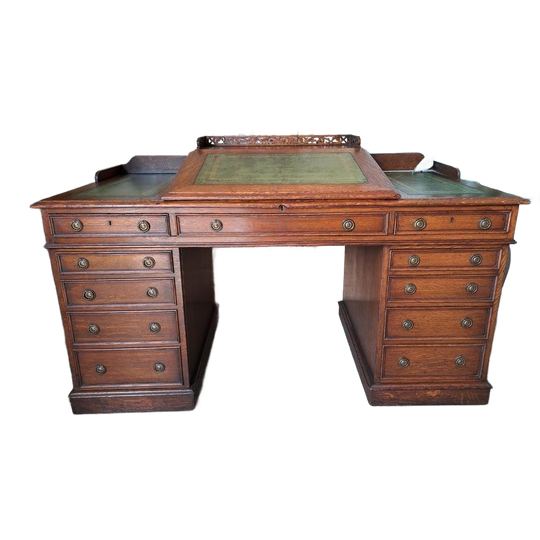Klassiek Antiek Schrijftafel, Bureau, Desk Met Lederen Inleg 1