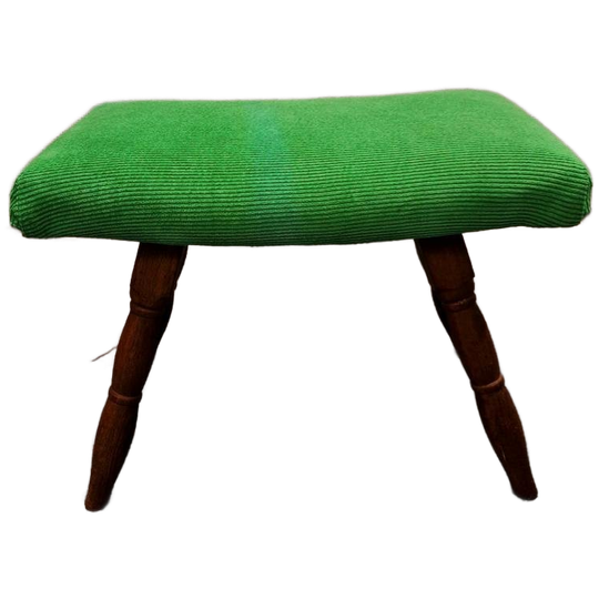 Vintage Voetenbank Jaren 60 / 70 Nieuw Bekleed Groene Ribstof 1