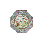Porselein - Wandbord - Famille Rose - Octagon - 19E Eeuw thumbnail 1