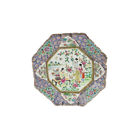 Porselein - Wandbord - Famille Rose - Octagon - 19E Eeuw