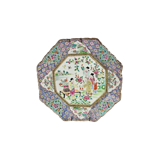 Porselein - Wandbord - Famille Rose - Octagon - 19e Eeuw 1
