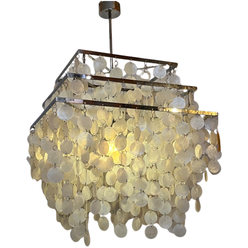 Vintage Xxxl Capiz Schelpen Lamp Hanglamp Opaline Parelmoer Vintage