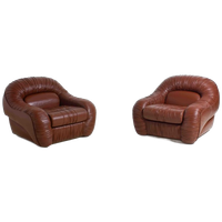 Mid Century Set Van 2 Leren ‘capriccio’ Lounge Fauteuils Door George Bighinello