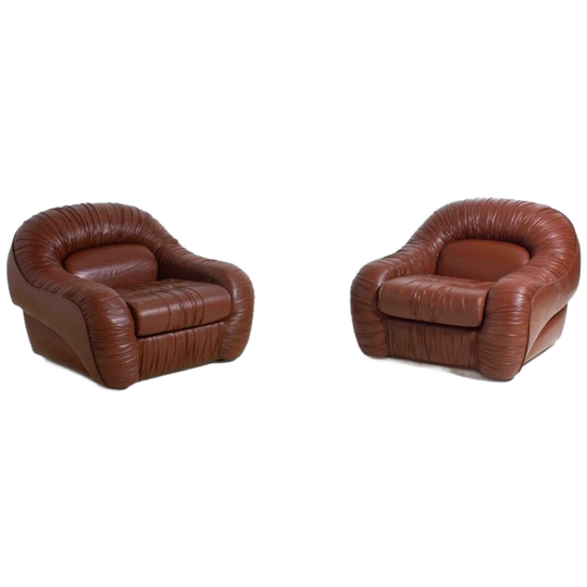 Mid Century Set Van 2 Leren ‘capriccio’ Lounge Fauteuils Door George Bighinello 1