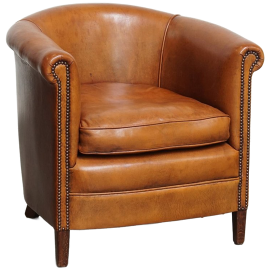 Prachtige Comfortabele In Goede Staat Verkerende Schapenleren Clubfauteuil 1