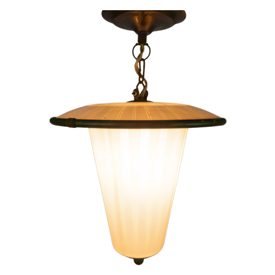 Hanglamp - Messing - Koper - Gestreept Glas - Jaren 50 1