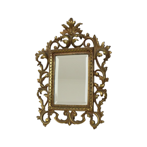 Kleine Franse Messing Spiegel Barok Stijl Tafelspiegel Facetgeslepen 28Cm