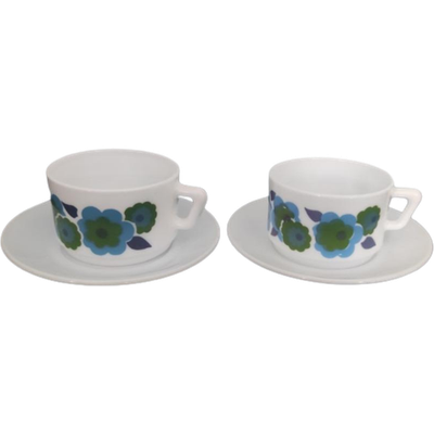 Vintage Kop En Schotel Arcopal Lotus 2X Blauw