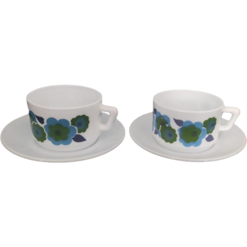 Vintage Kop En Schotel Arcopal Lotus 2X Blauw