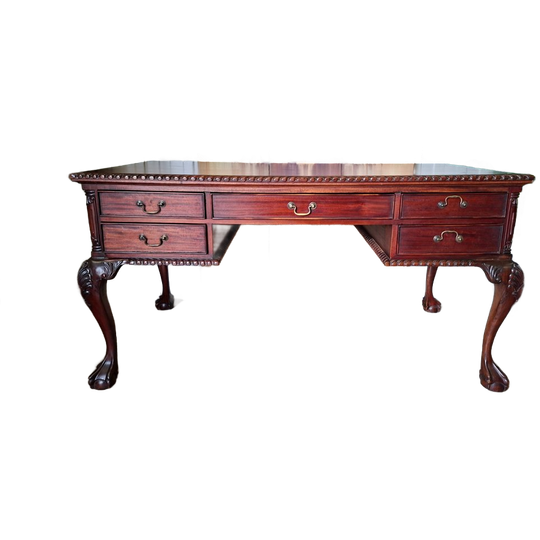 Klassieke Mahonie Houten Schrijftafel Bureau, Desk, Met Fraaie Leeuwenpoten Afm. 155x75cm En 81cm Hoog. 1