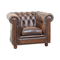 Donkere, Statige En Rustieke Rundleren Engelse Chesterfield Fauteuil Met Bolpootjes