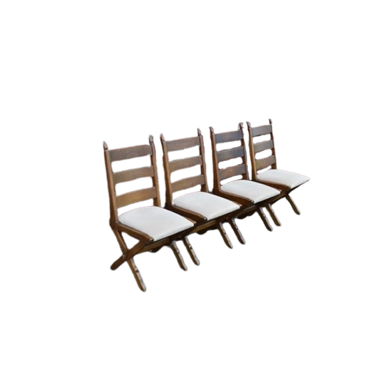 Eiken Stoelen Met Crème Zitting Set Van 4 1