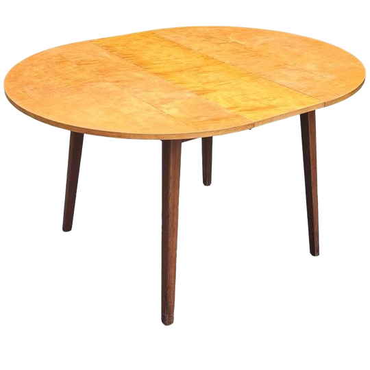 Vintage Eettafel Ovaal Rond Verlengbaar Berken Fineer 60's 1