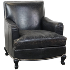 Luxe Zwarte Generfde Rundleren Fauteuil/Armchair Met Een Diepe Zit En Een Correcte Afwerking thumbnail 1
