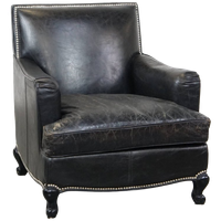 Luxe Zwarte Generfde Rundleren Fauteuil/armchair Met Een Diepe Zit En Een Correcte Afwerking