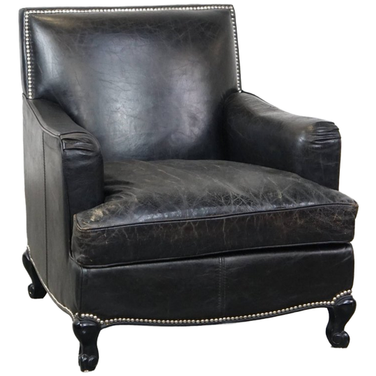 Luxe Zwarte Generfde Rundleren Fauteuil/armchair Met Een Diepe Zit En Een Correcte Afwerking 1