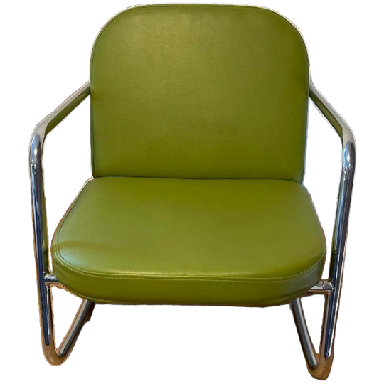 Vintage Groen Leren Buizenframe Schommelstoel 2x 1