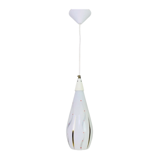 Vintage Hanglamp Met Glazen Kap, Jaren 50 1