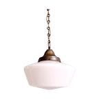 Grote Art Deco Hanglamp, Conisch Wit Opaline, 1920-30 thumbnail 1