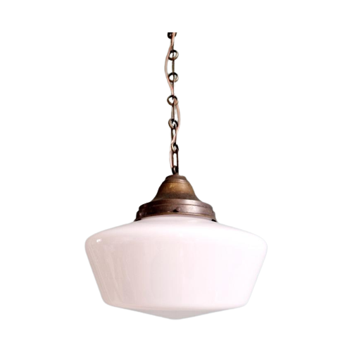 Grote Art Deco Hanglamp, Conisch Wit Opaline, 1920-30