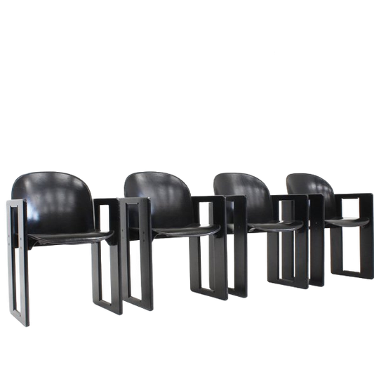 Dialogo Zwarte Leren Eetkamerstoelen Van Afra En Tobia Scarpa Voor <<<brand>>>, 1974, Set Van 4 1