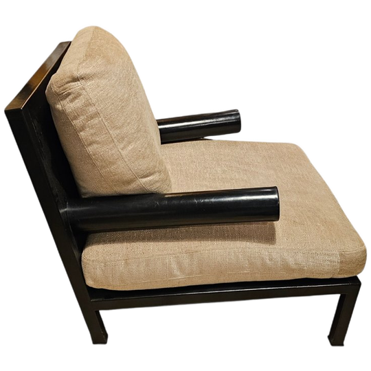 Armchair 'baisity' By Antonio Citterio For B&B Italia With Cushions Linen / Frame Covered In Blac 1