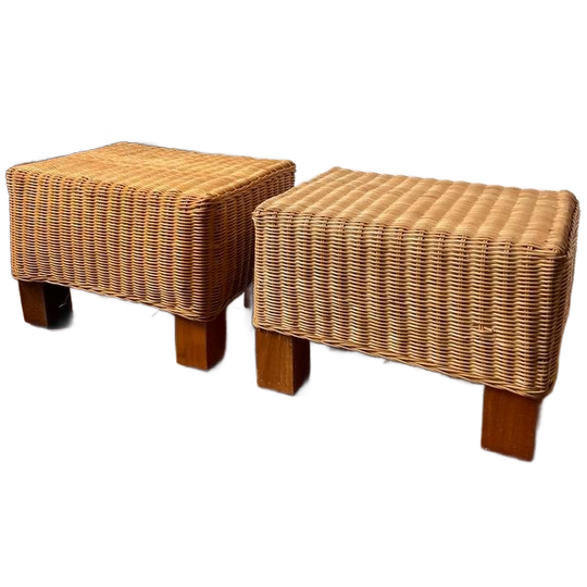 Vintage Rotan Voetenbankjes - Set Van 2 1