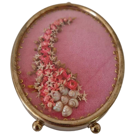 Vintage Bollijstje Met Droogbloemen Schelp Kunst Lijstje 1