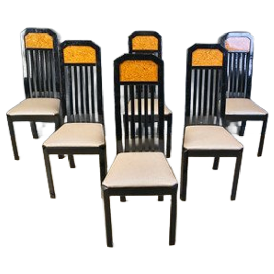 Vintage Burl Wood And Lacquer Dining Chairs, 1980s 1