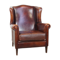 Comfortabele Engelse Stijl Schapenleren Oorfauteuil In Een Prachtige Diepe Cognac Kleur