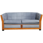 Leuke Schuitema Art Deco Design Bank Met Mooie Blauwe Nubuck Lederen Bekleding thumbnail 1