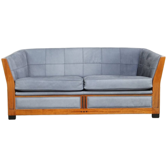 Leuke Schuitema Art Deco Design Bank Met Mooie Blauwe Nubuck Lederen Bekleding 1