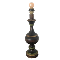 2 X Zeldzame Vintage Houten Voet Tafellampen In Bruin, Goud En Groen