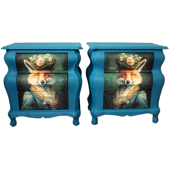 Blauwe Nachtkastjes “vos”, 3 Lades - Eclectisch 1