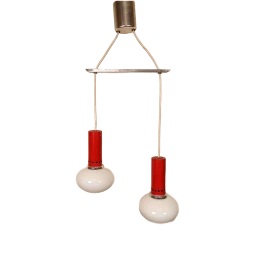Vintage Cascade Hanglamp Met 2 Glas En Metaal Lampen 1