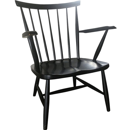 Vintage Zwarte Fauteuil, Spijlenstoel Arno Lambrecht Wabisabi Pastoe 1