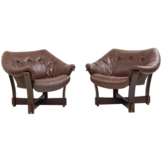 Vintage Brutalist Fauteuils Leer Leather Armchair Dansk 1