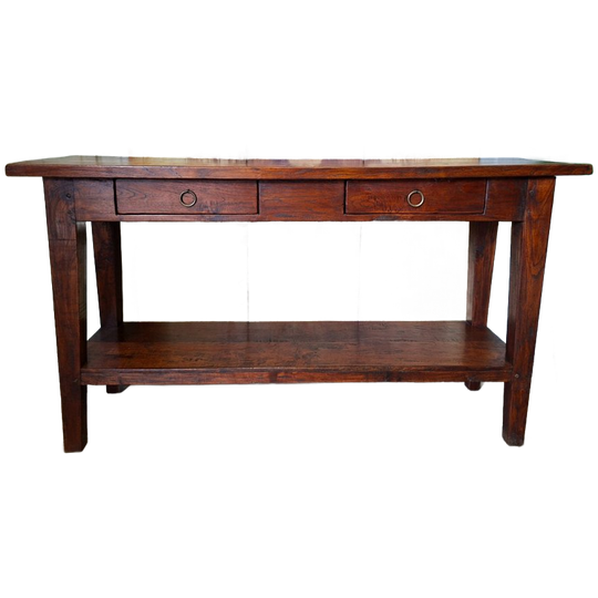 Koloniaal Teakhouten Sidetable, Wandconsole Haltafel Afm. 140x40cm En 78cm Hoog. 1