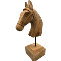Vintage Groot Houten Hoofd Paard Op Sokkel
