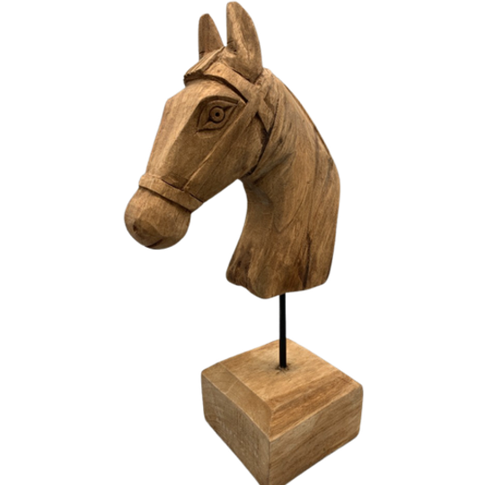 Vintage Groot Houten Hoofd Paard Op Sokkel 1