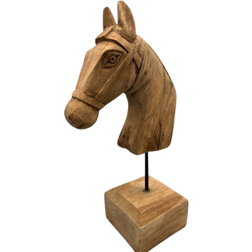 Vintage Groot Houten Hoofd Paard Op Sokkel