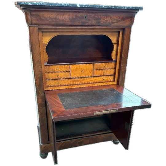 Zeldzame Mahonie Secretaire Met Marmeren Bovenblad 19e Eeuw 1