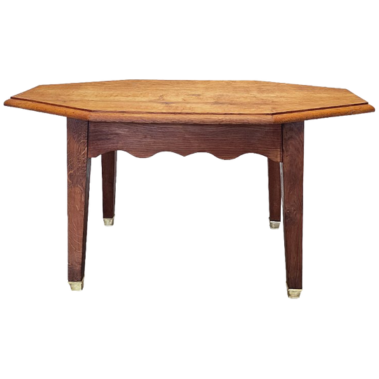 Oude Frans Eiken Salontafel Op Bronzen Voetjes, Circa 1900 1