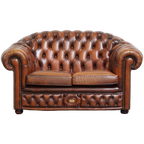 Klassieke En Luxe Bruine Engelse Rundleren Chesterfield 2 Zits Bank thumbnail 1