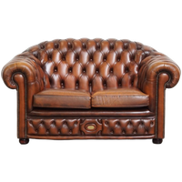 Klassieke En Luxe Bruine Engelse Rundleren Chesterfield 2 Zits Bank