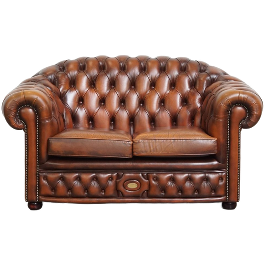 Klassieke En Luxe Bruine Engelse Rundleren Chesterfield 2 Zits Bank 1
