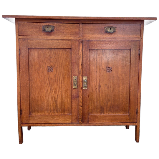 Eiken Kastje Met Twee Deuren En Twee Laden En Binnenplank, 100 Cm Hoog 1